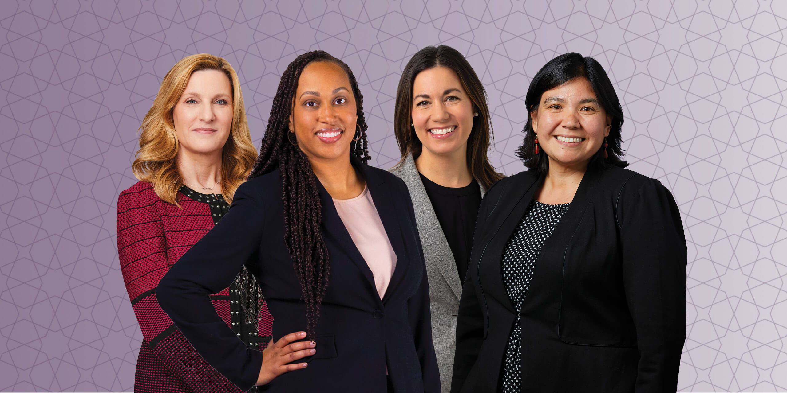 Four female Liberty associates against a purple background
